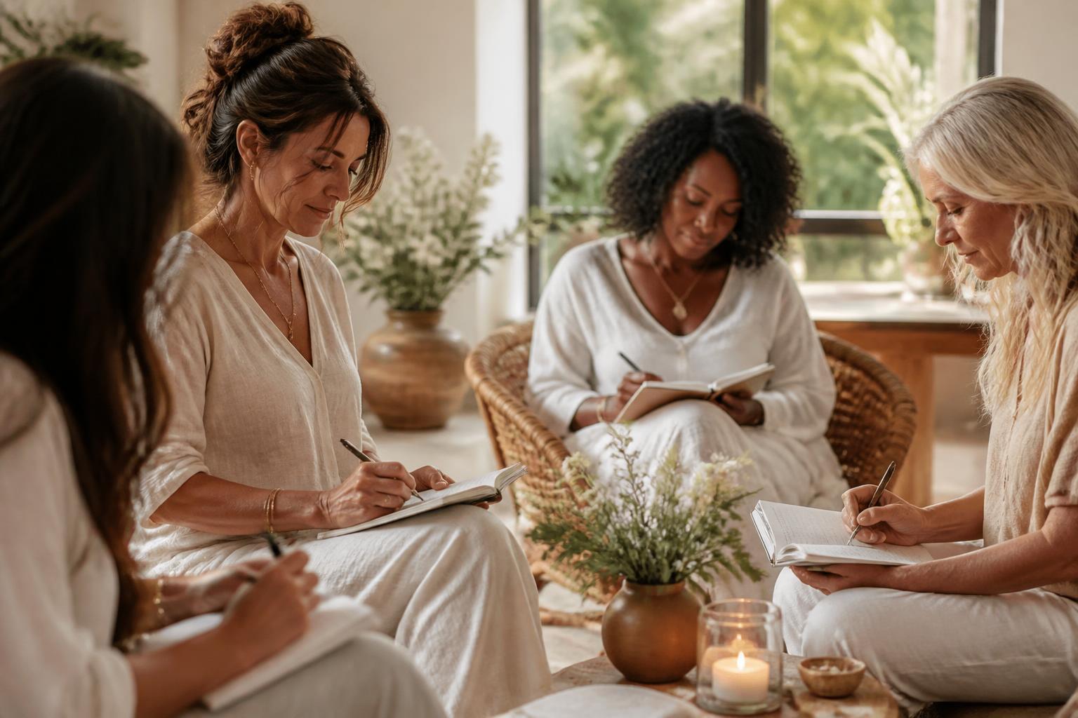 Women journaling together during a one-day retreat